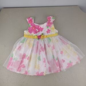 Floral Tulle Dress with Yellow Belt